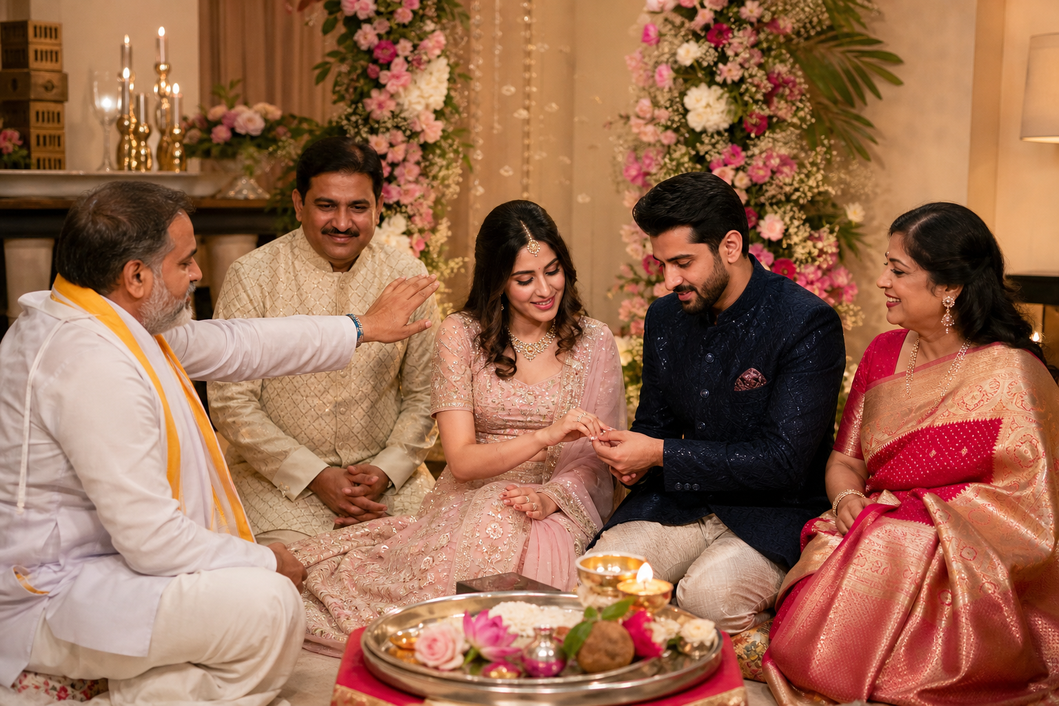 Engagement Puja and ring ceremony