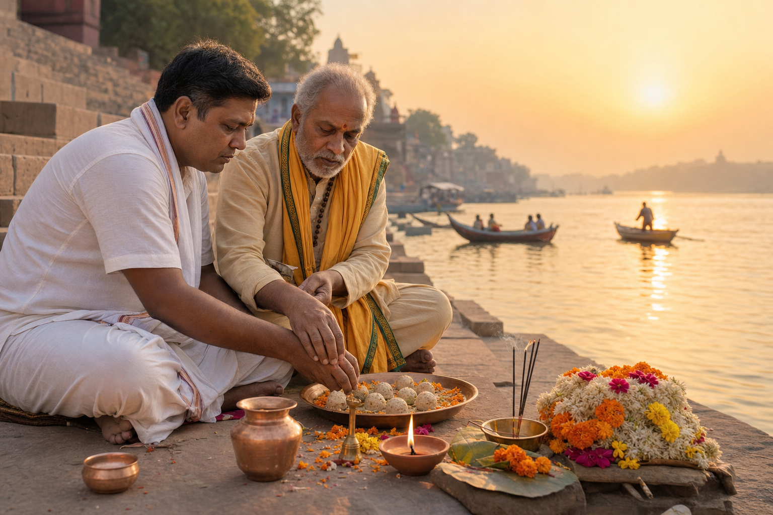 Pind Daan Puja at a sacred river ghat